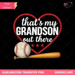 Baseball Heart PNG, Love My Grandson Sports Design