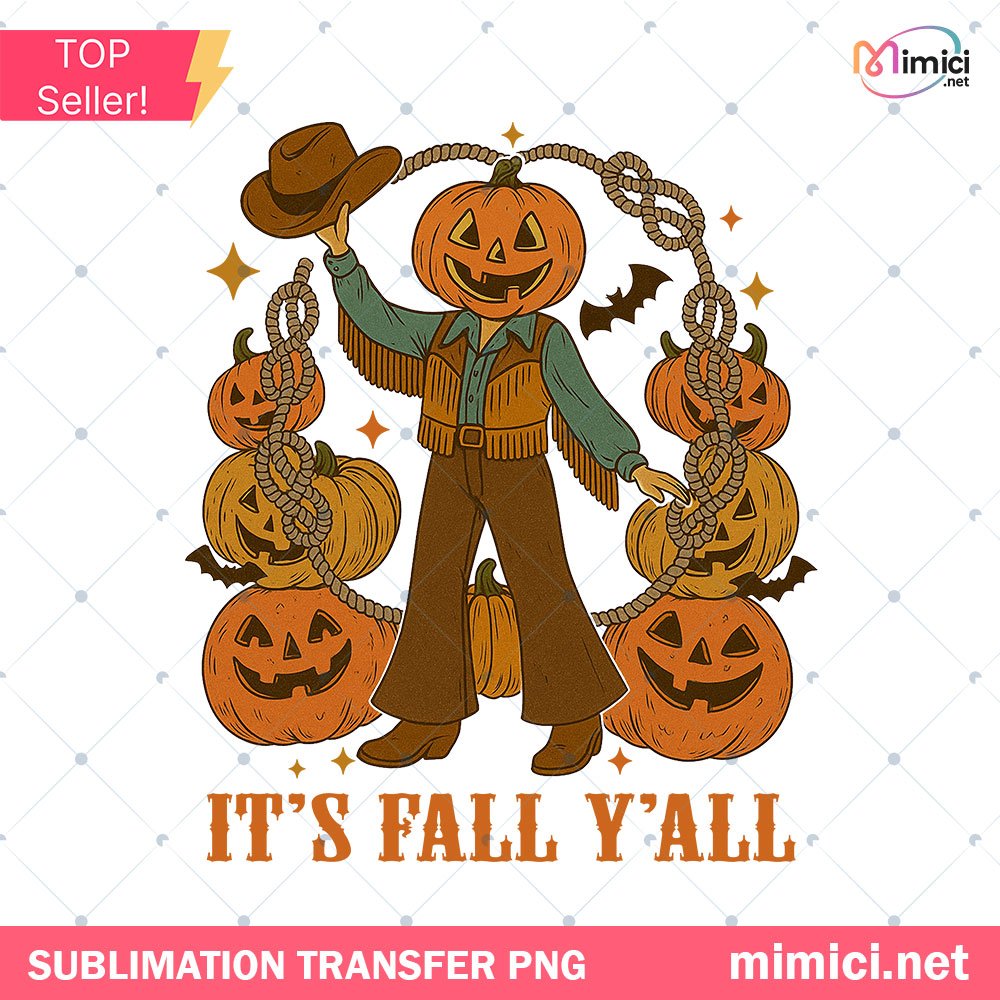 It’s Fall Y’all PNG – Retro Pumpkin Cowboy Design