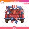 Patriotic USA Highland Cow Old Truck Png, Retro 4th Of July Png, Funny Patriotic Png, Independence Day Png, Retro American Flag Cow Png