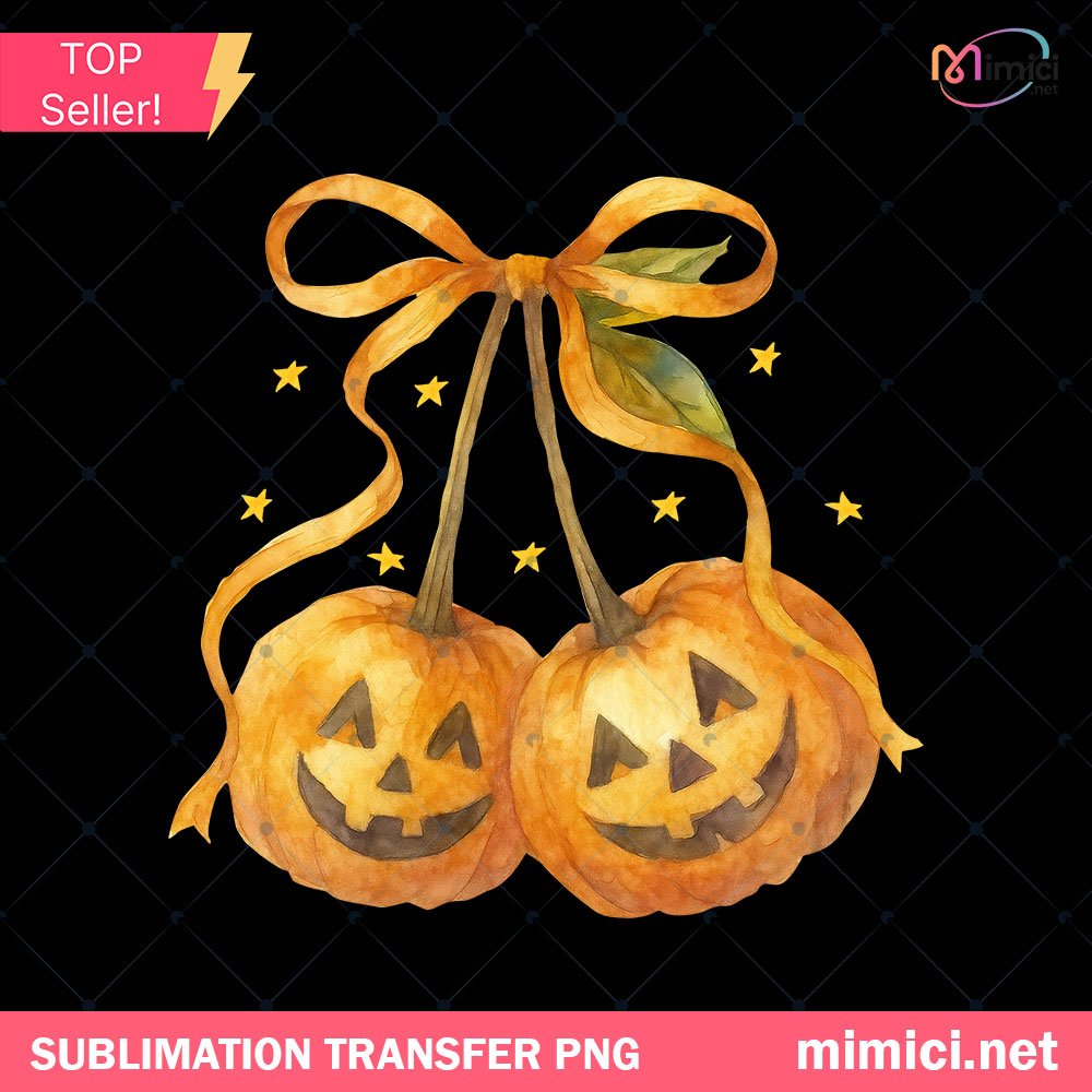 Pumpkin Cherries PNG - Girly Autumn Halloween Watercolor Sublimation