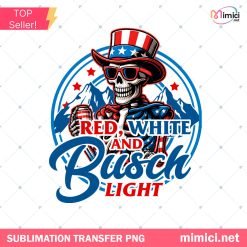 Red White and Busch Light PNG - Patriotic Beer Skull Sublimation