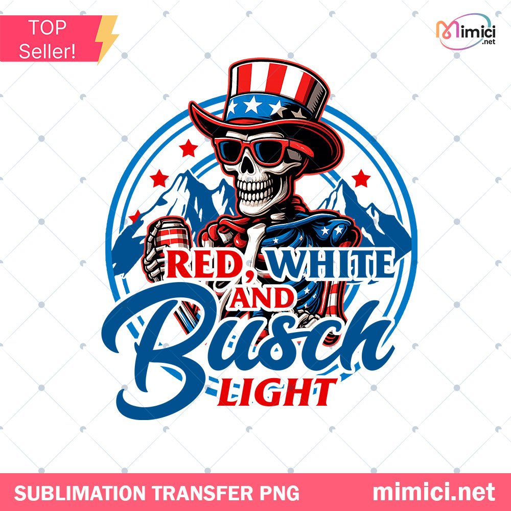 Red White and Busch Light PNG - Patriotic Beer Skull Sublimation