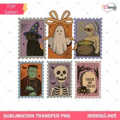 Retro Halloween Stamps PNG - Vintage Spooky Postage Sublimation, Pumpkin Halloween PNG