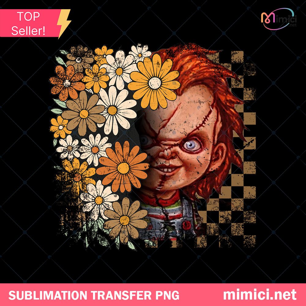 Chucky Floral Grunge PNG, Retro Killer PNG Sublimation