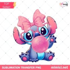 Coquette Blue Monster Bubblegum Tshirt Design, Cute Blue Monster Png, Stitch Cartoon Movie Png