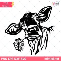 Cow With Flower SVG, Cow SVG, Flower SVG, PNG, DXF, Cricut, Cut File, Clipart, Instant Download