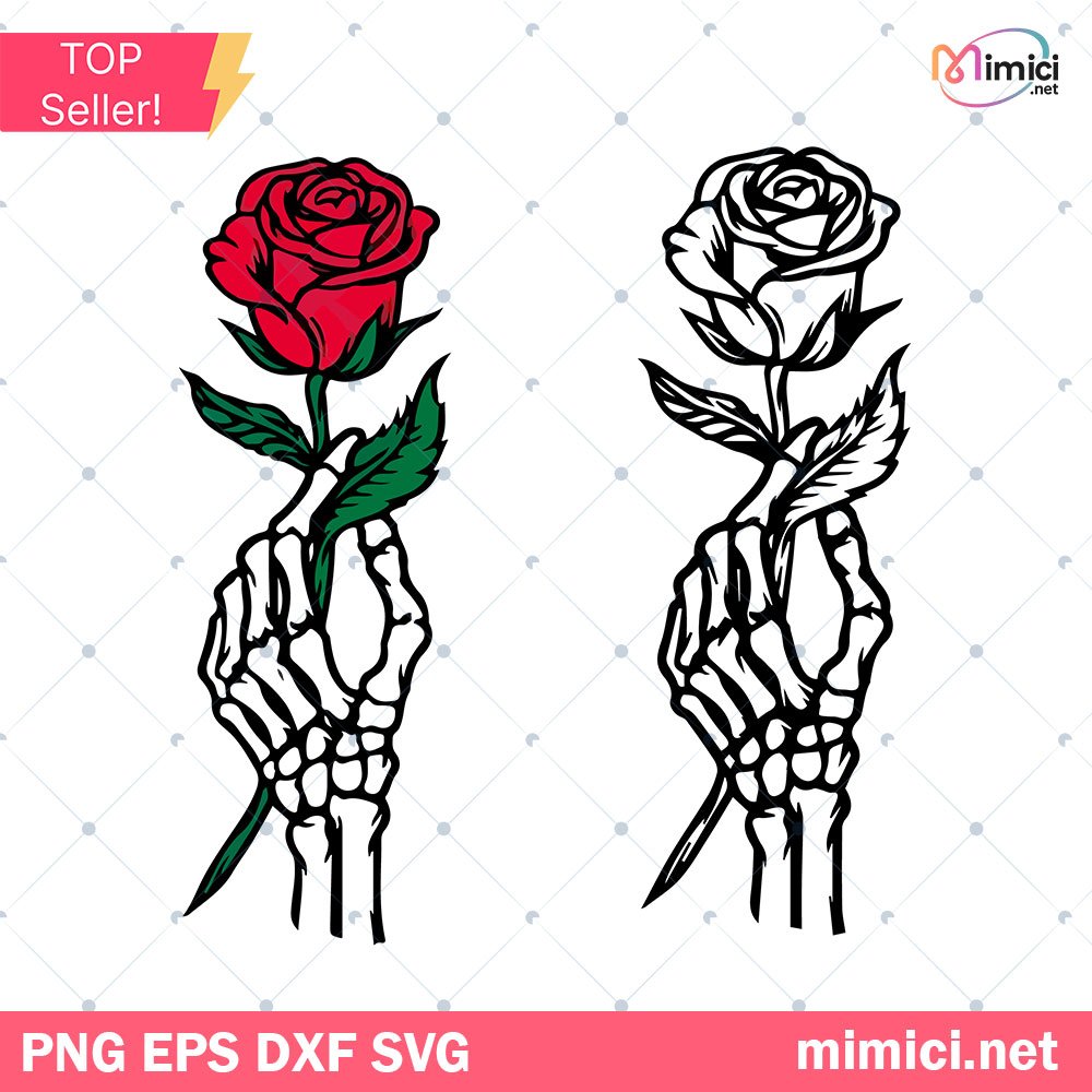 Skeleton Hand Roses Svg, Hands Death Svg, Skeleton Holding Rose SVG, Flower Tattoo Designs, Skull Svg, Rose Svg,Skeleton Hand Cut File