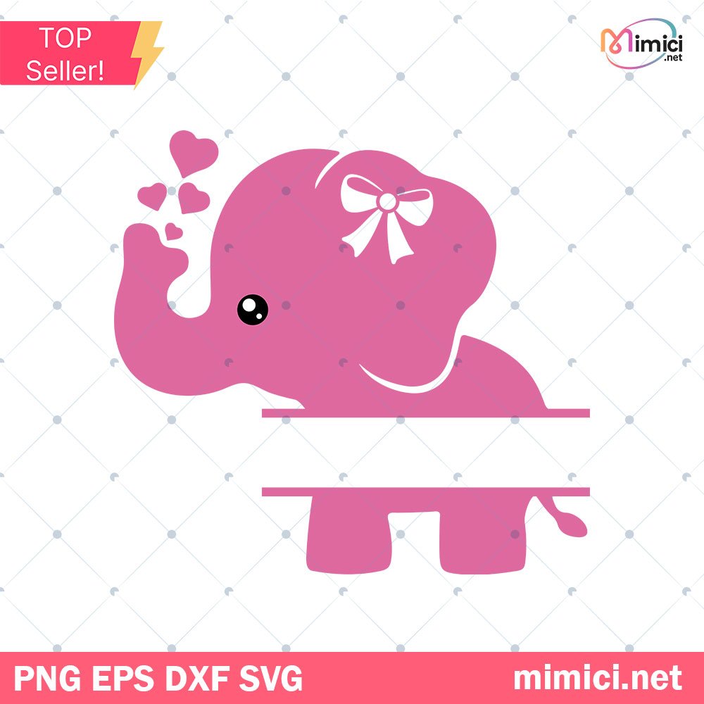 Baby Elephant Monogram SVG, Cute Baby Elephant With Heart SVG
