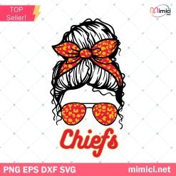 Kansas City Chiefs Leopard Print Messy Bun Hair SVG, Messy Bun Mom SVG, Kansas City Chiefs SVG, Chiefs SVG