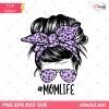 Mom life SVG, Purple Leopard Mom Life Messy Bun Hair SVG, Purple Leopard Sunglasses Hairband SVG, Messy Bun SVG