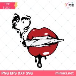 Sexy Red Lips Smoking Joint SVG File, Smoking Cannabis SVG