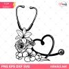 Stethoscope Floral SVG, Heart Stethoscope with Flowers SVG