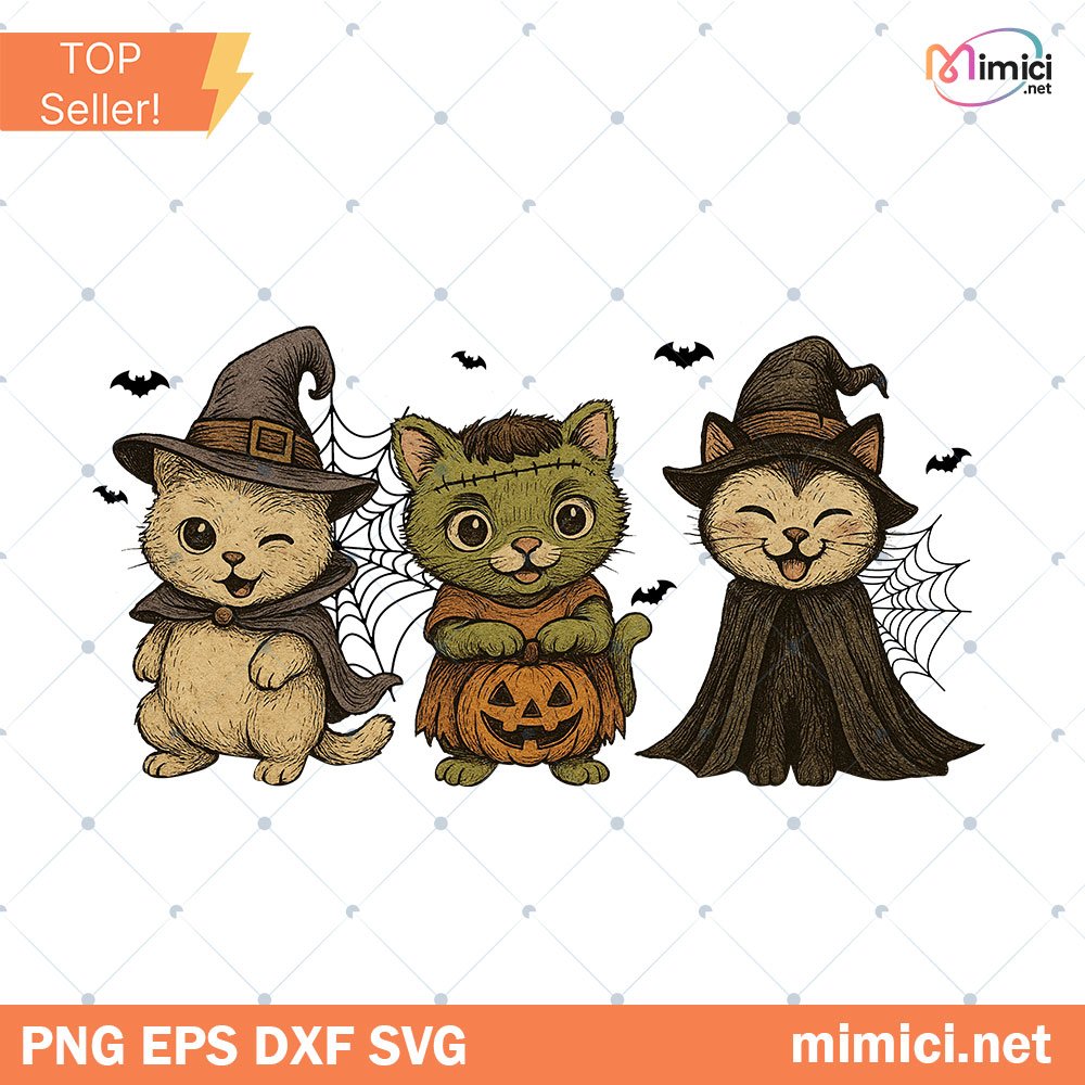 Black Cat Pumpkin Png, Ghots Cat Png, Retro halloween Png