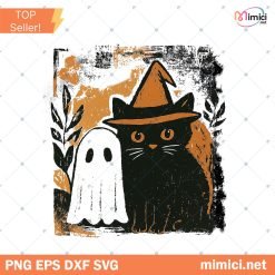 Cute Fall Black Cat Ghost Png, Halloween Spooky Season png