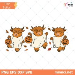 Cute fall highland cow ghost png, Halloween Spooky Season png