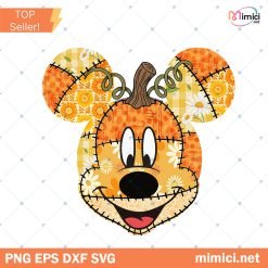 Preppy Floral Mouse Pumpkin Patchwork Png, Fall Pumpkin png