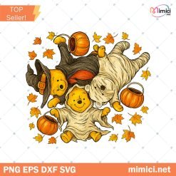 Retro Halloween Bear Png Bundle, Cute Horror Movie Character Png