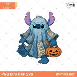 Retro Halloween Blue Denim Ghost Png, Trendy Patchwork Spooky Ghost Png