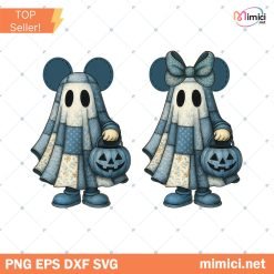 Retro Halloween Floral Cartoon Mouse Couple Png, Disney Couple Png