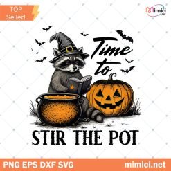Time To Stir The Pot Png Funny Raccoon Witch Retro Halloween Png Spooky Season Png
