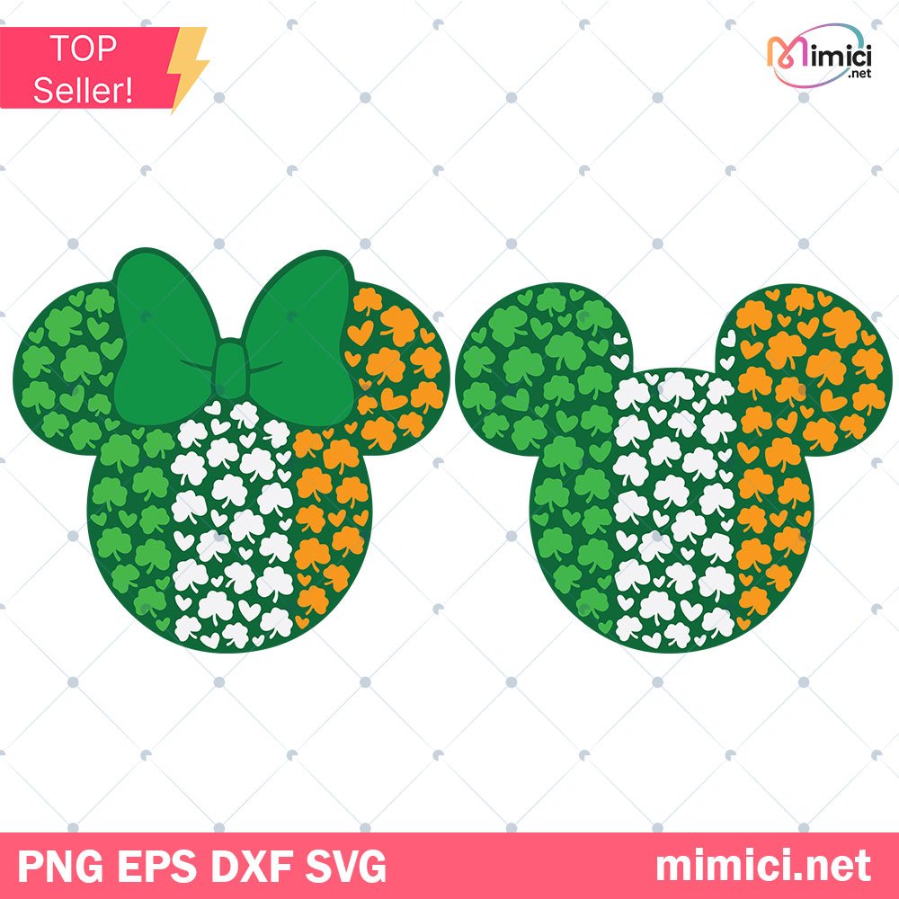 Mouse Head Clovers St Patrick's Day Svg, Happy St Patrick's Day Svg, Mickey Svg