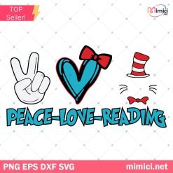 Peace Love Reading Svg, Dr Seuss Day Svg, Dr.Seuss Svg