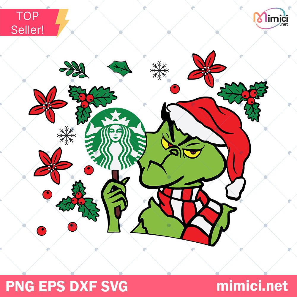 Grinch Christmas Starbuck Cup Svg, Grinch Starbucks Svg, Grinch Christmas Full Wrap for Starbucks Venti Cold Cup SVG
