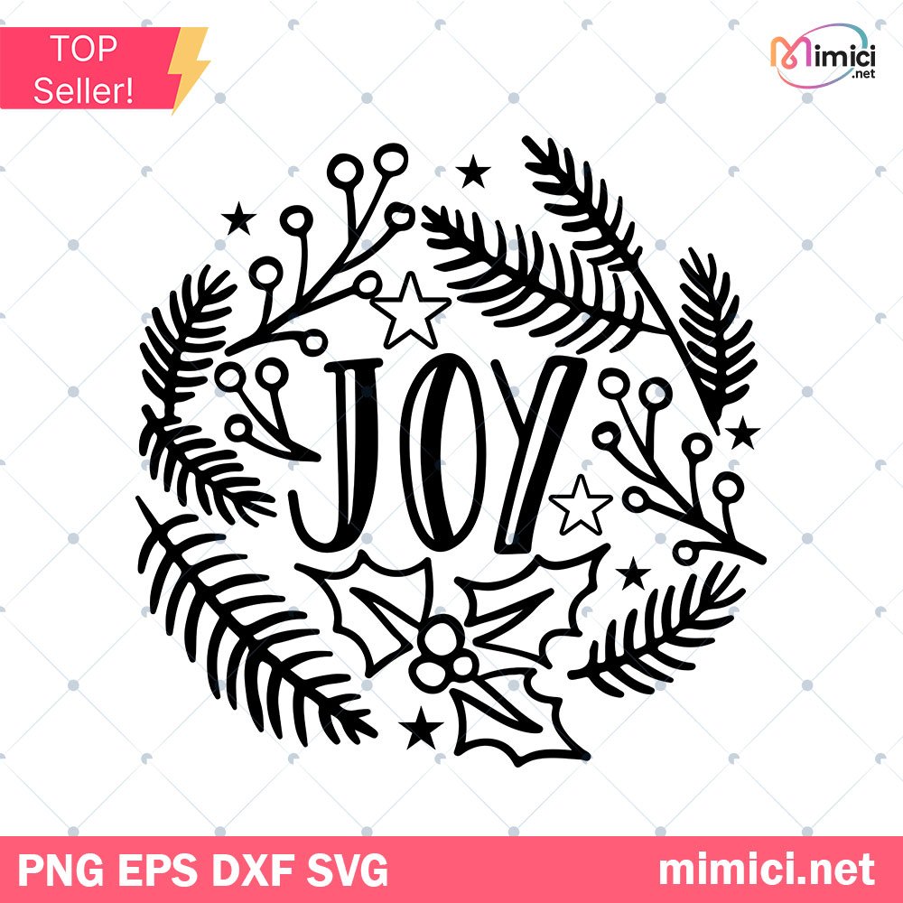 Joy Christmas Holly Branches Round SVG, Christmas Joy SVG, Christmas SVG, Winter SVG, Joy SVG