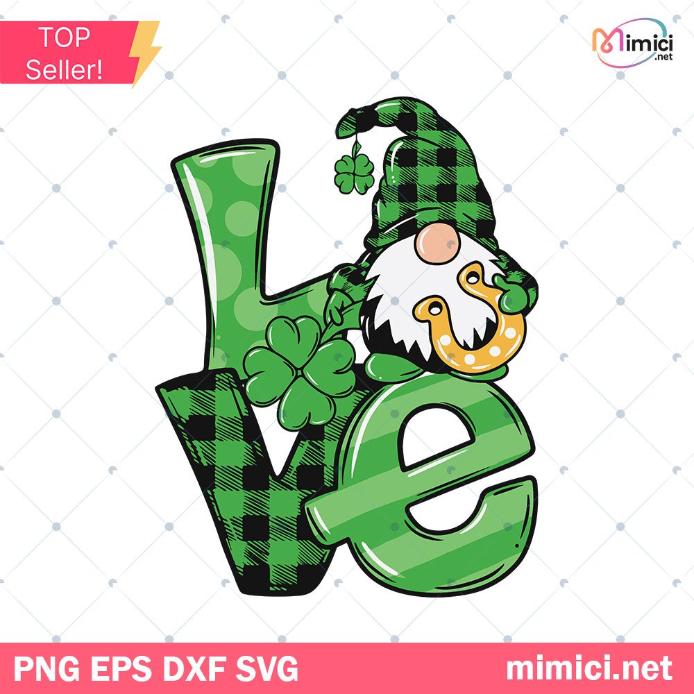 St Patricks Day Gnome SVG, St Patricks SVG, Gnome SVG, Plaid Gnome SVG, Love Gnome SVG, Gnome With Shamrock SVG