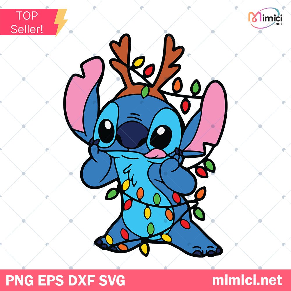 Stitch Christmas SVG, Stitch With Christmas Lights SVG, Stitch Christmas Clipart Layered SVG Files for Cricut Silhouette