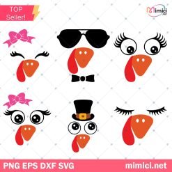 Turkey Face Bundle SVG, Turkey SVG, Turkey Head SVG, Turkey Eyes SVG, Thanksgiving SVG