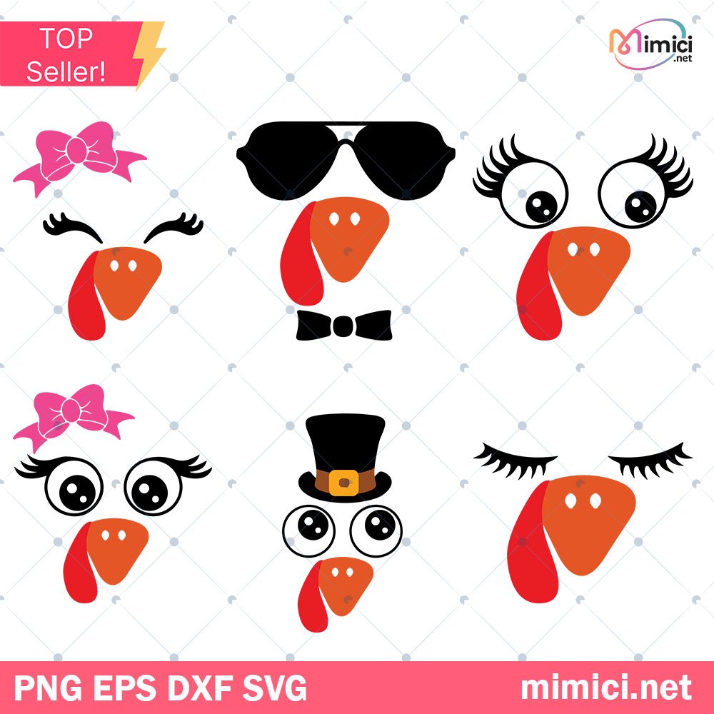 Turkey Face Bundle SVG, Turkey SVG, Turkey Head SVG, Turkey Eyes SVG, Thanksgiving SVG