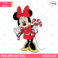 Christmas Minnie Mouse Candy Cane SVG, Christmas Minnie Mouse SVG PNG DXF EPS Cut Files For Cricut Silhouette