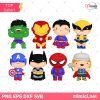 Bundle 8 Superhero Marvel Svg, Superheroes Clipart, Superhero Clip Art, Cute Superhero, Free SVG on Request