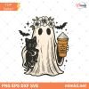 Cute Halloween Ghost with Cat Fall Coffee Png