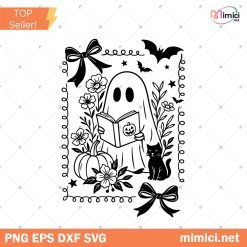 Ghost Coquette Book Flower PNG, Halloween Svg