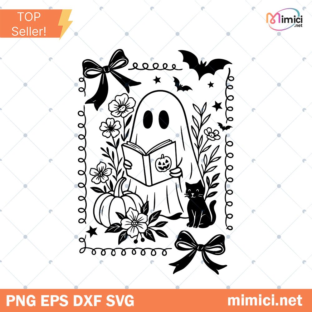 Ghost Coquette Book Flower PNG, Halloween Svg