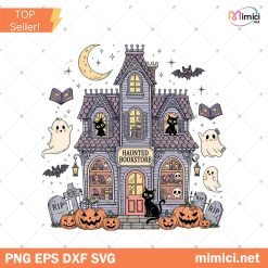 Haunted Fall Bookstore Halloween Spooky PNG