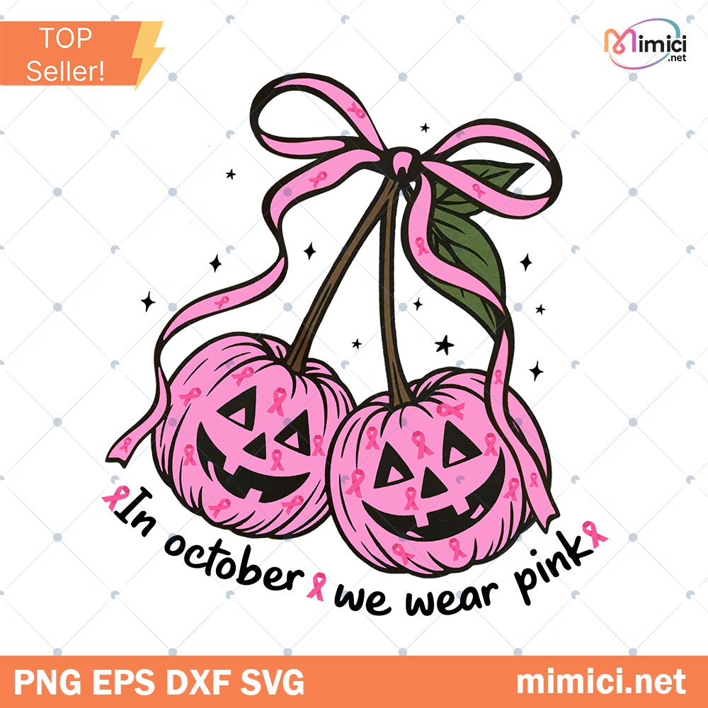 In October We Wear Pink Png, Coquette Breast Cancer Png