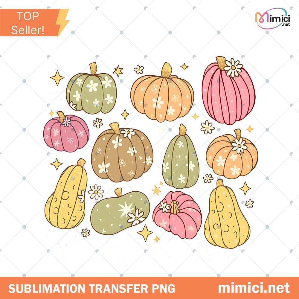 Pumpkins & Daisies Retro Fall PNG