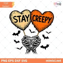 Stay Creepy PNG, Retro Dripping Heart Halloween Png, Skeleton Hand Spooky Graphic