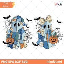 Trendy Patchwork Spooky Ghost Girl and Boy PNG