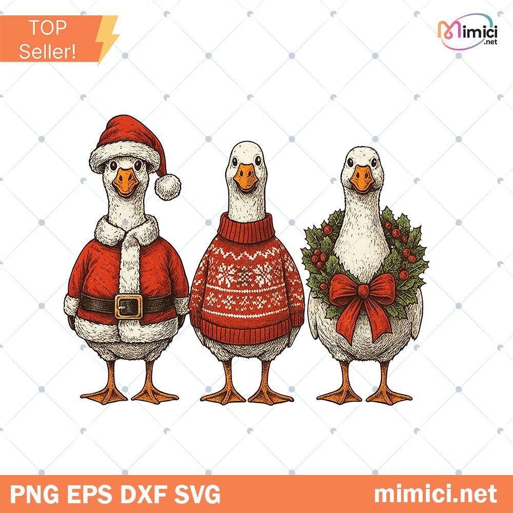 Vintage Christmas Goose Png, Christmas Png, Santa Goose Png