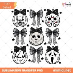 Halloween Coquette Bow Horror Characters PNG, Horror Movies Bow Spooky Season PNG, Freddy Jason Myers Mask PNG