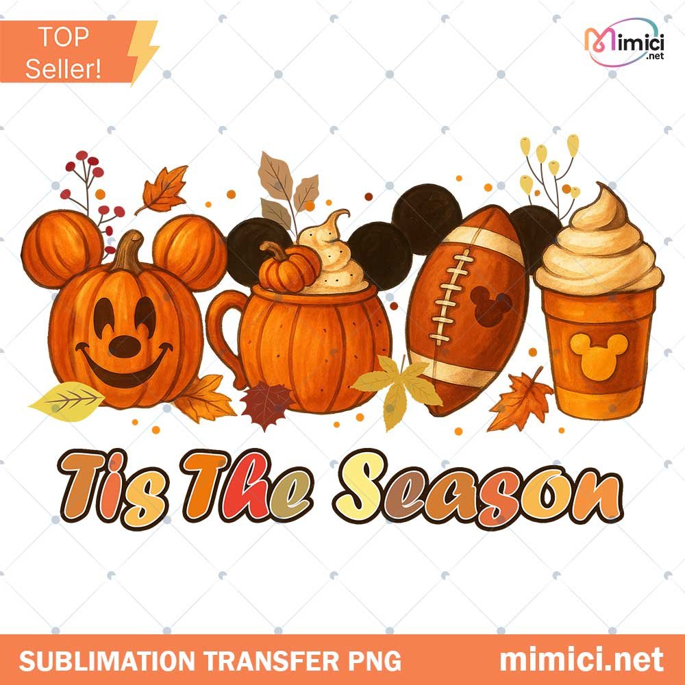 Tis The Season Png, Pumpkin Mouse And Friends Fall Football Png, Retro Halloween Png, Fall Pumpkin Png, Autumn Girly Png