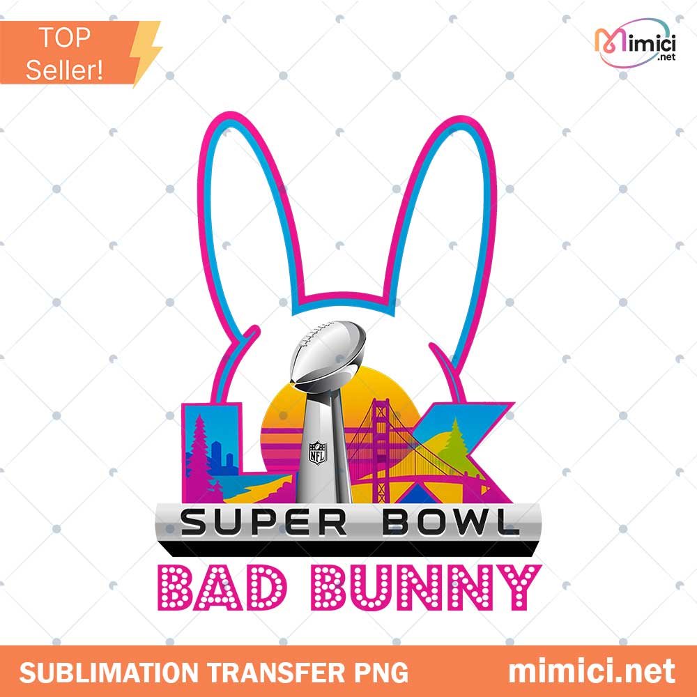 Bad Bunny Super Bowl Trophy PNG, Blue Bunny Football Digital Design
