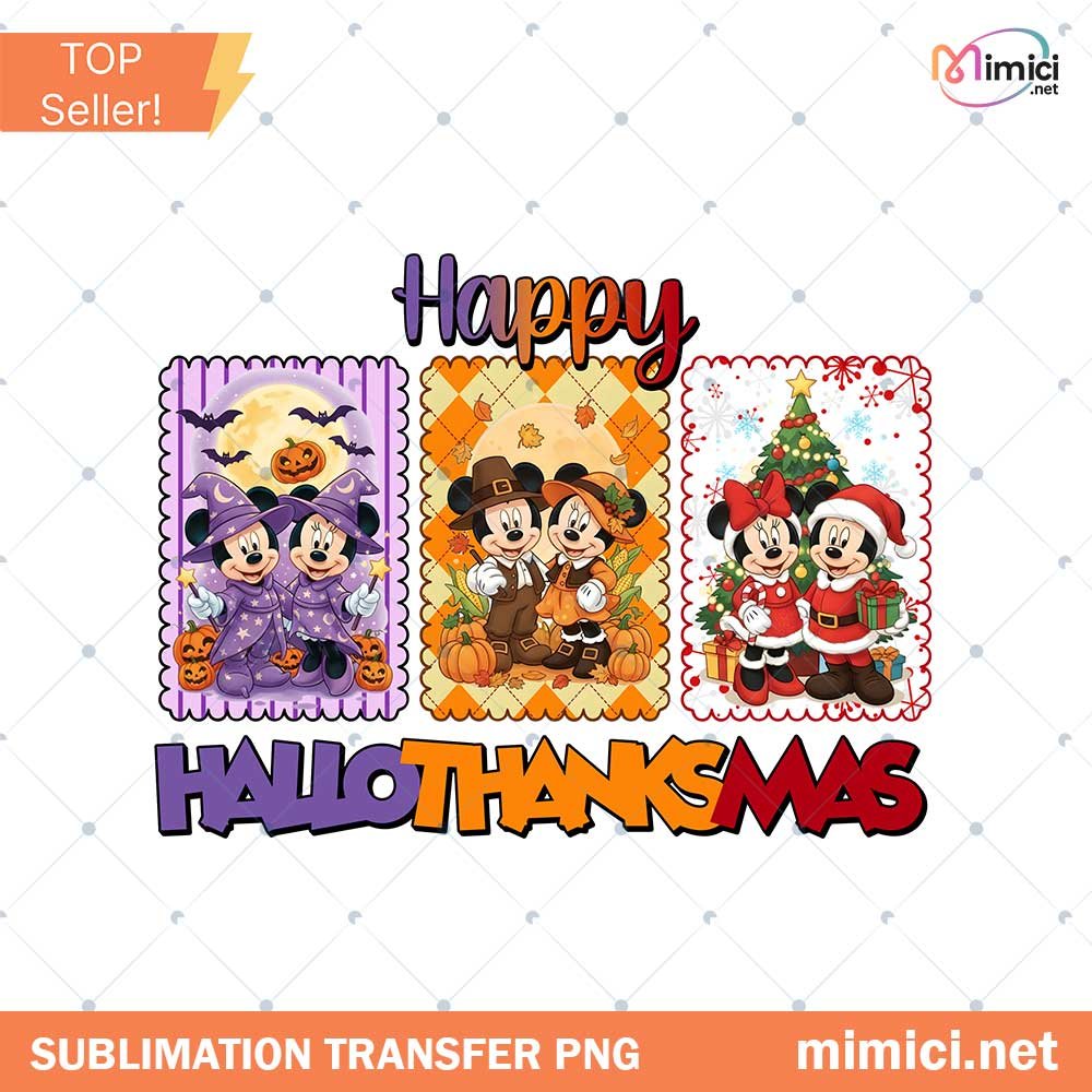 Happy Hallothanksmas Mickey Minnie Png, Halloween Png, Thanksgiving Png, Christmas Png, Hallothanksmas Png, Christmas Characters Png
