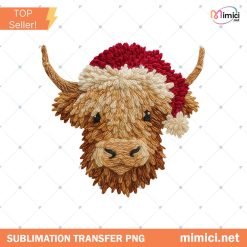 Latch Hook Yarn Crochet Christmas Highland Cow PNG, Santa Claus Png, Yarn Crochet Merry Christmas Png