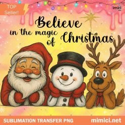 Retro Christmas Believe In The Magic Tumbler 20oz Png, Santa Claus Design, Reindeer Holiday Art, Whimsical Holiday Friends Tumbler Wrap