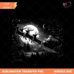 Santa Sleigh Ride PNG, Vintage Christmas Design, Retro Santa Claus Clipart, Reindeer Night Sky Art, Holiday Xmas Shirt Png, DTF DTG Print